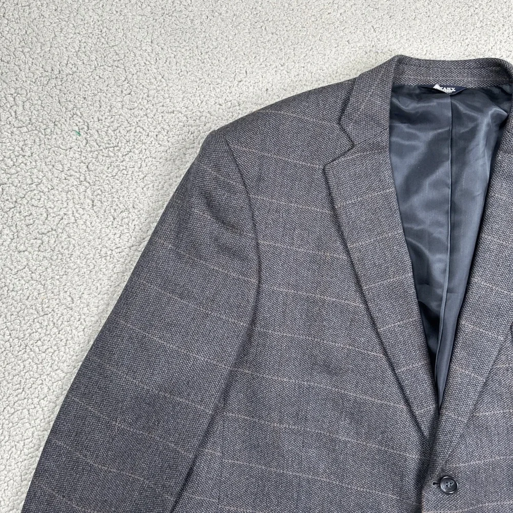 Botany 500 Allan Blazer Men 46L Blue‎ Windowpane Plaid Lambswool Sport Coat